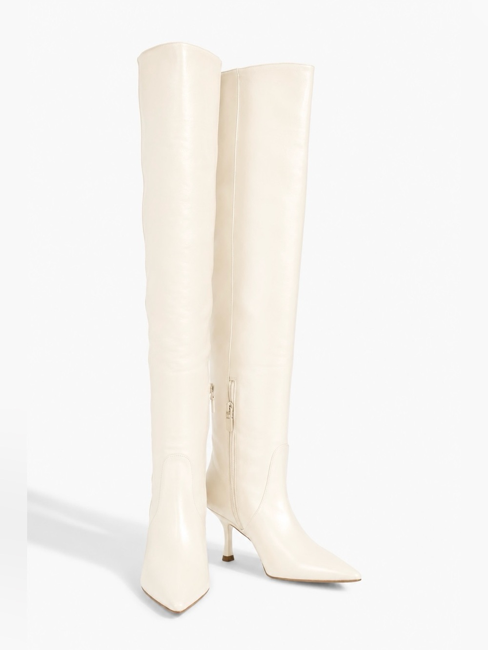 NIB $995~STUART WEITZMAN~Cream Naomi 75 Over-The-Knee OTN Kitten Heel Boots~6